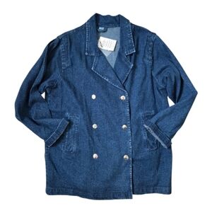 Forenza Vintage Double-Breasted Denim Blue Jean CottonJacket with Pockets Size L